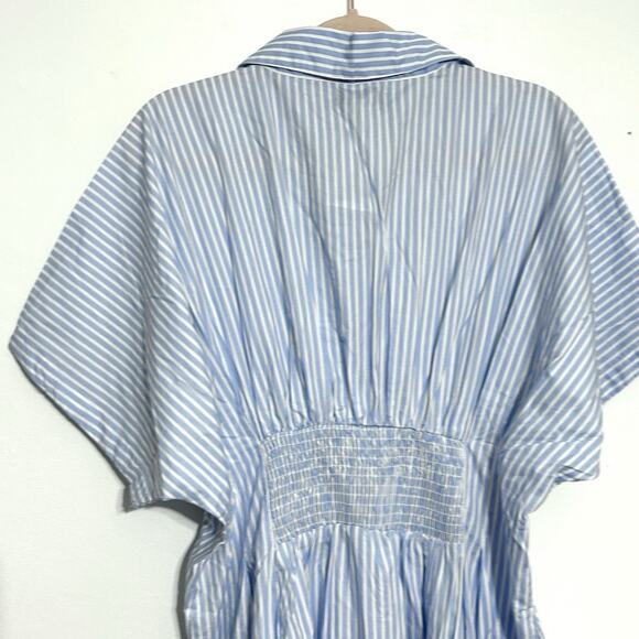 Anthropologie Maxi Shirt Dress Pleated Poplin Blue White Striped Pintuck NWT L - Picture 13 of 14